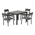 Modern outdoor dining set with square table and four armchairs, perfect for Australian backyards