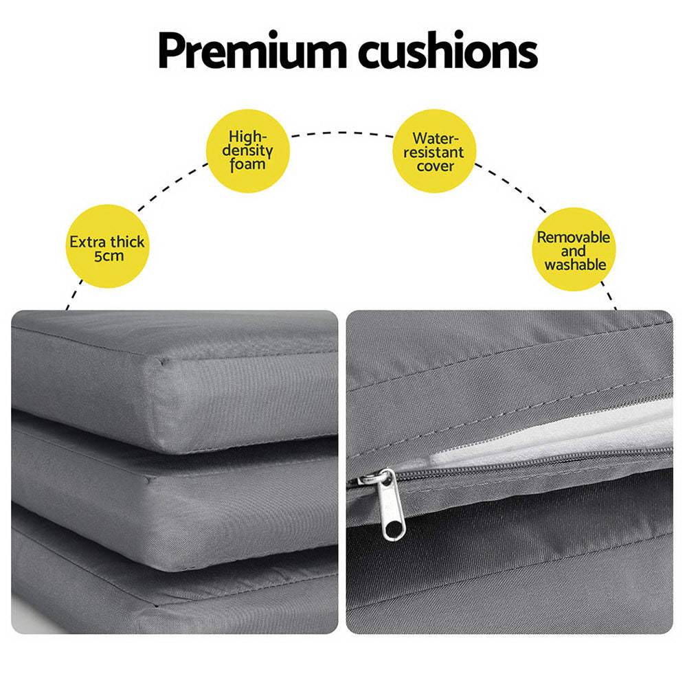 Premium outdoor cushions with 5cm thick high-density foam, water-resistant & removable washable cover