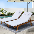 Gardeon wooden sun lounger day beds with wheels, set of 2, white