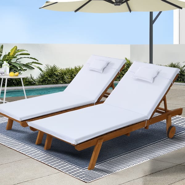 Gardeon wooden sun lounger day beds with wheels, set of 2, white