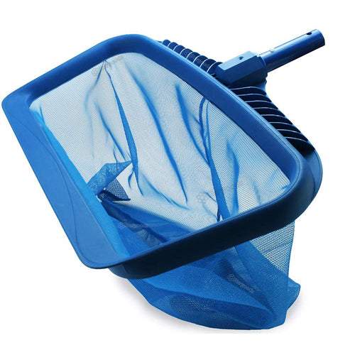 Blue pool leaf skimmer net for cleaning swimming pools and outdoor water features