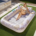 180x118CM Blue Deluxe Inflatable Suntan Tub & Floating Pool Lounger with Dual Integrated Cup Holders and Pillow - Portable Sunbathing Pool for Lawn & Water